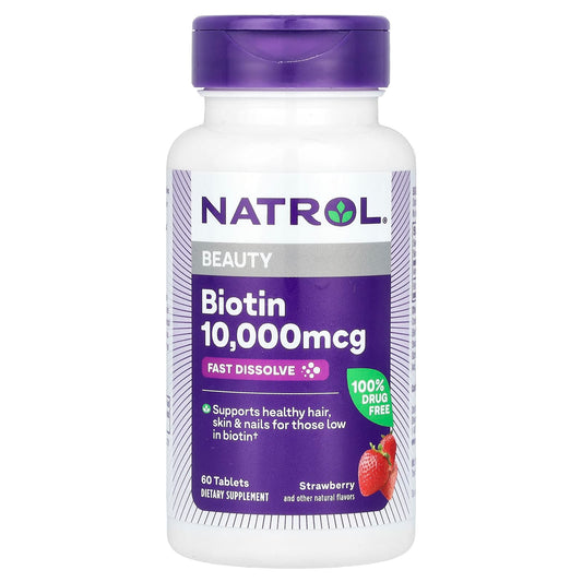 Pre-Order | Arrives in 5–10 Days – Natrol
Biotin, Fast Dissolve, Strawberry, 10,000 mcg, 60 Tablets