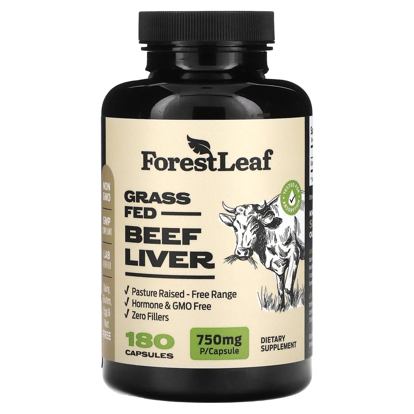 Pre-Order | Arrives in 5–10 Days – Forest Leaf
Grass Fed Beef Liver, 750 mg, 180 Capsules