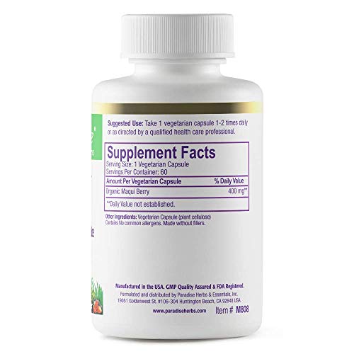Pre-Order | Arrives in 5–10 Days – Paradise Herbs, Organic Maqui Berry Extract, 400 mg, Fresh, Freeze-Dried Concentrate for Superior Potency, Non-GMO, Vegan, 60 Capsules