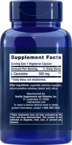 Pre-Order | Arrives in 5–10 Days – Life Extension Carnosine, Healthy Aging, Exercise Recovery, Gluten-Free, Non-GMO, Vegetarian, 60 Capsules