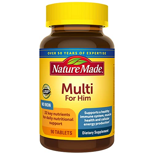 Pre-Order | Arrives in 5–10 Days –
Nature Made Multivitamin For Him with No Iron, Mens Multivitamins for Daily Nutritional Support, Multivitamin for Men, 90 Tablets, 90 Day Supply