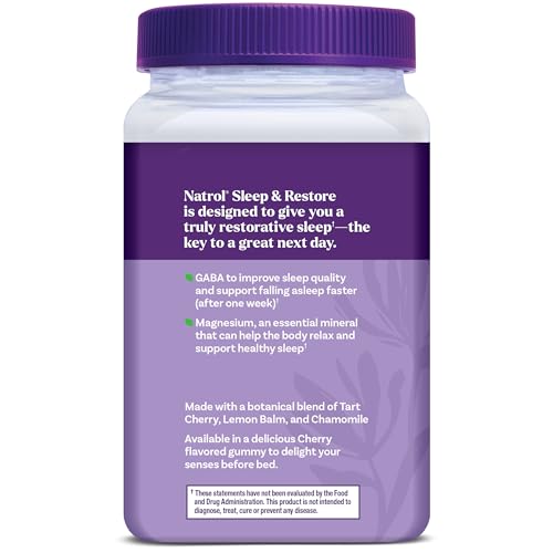 Pre-Order | Arrives in 5–10 Days – Natrol Sleep & Restore Magnesium Glycinate Gummies, Magnesium for Sleep Aids for Adults, Melatonin-Free, Cherry Flavored, 30 Day Supply