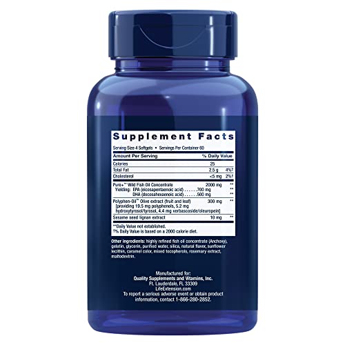 Pre-Order | Arrives in 5–10 Days – Life Extension Super Omega-3 EPA/DHA Fish Oil, Sesame Lignans & Olive Extract - Omega 3 Supplement - For Heart Health and Brain Support - Gluten Free, Non-GMO - 240 Easy-to-swallow Softgels
