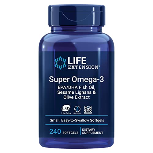 Pre-Order | Arrives in 5–10 Days – Life Extension Super Omega-3 EPA/DHA Fish Oil, Sesame Lignans & Olive Extract - Omega 3 Supplement - For Heart Health and Brain Support - Gluten Free, Non-GMO - 240 Easy-to-swallow Softgels
