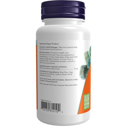Pre-Order | Arrives in 5–10 Days – NOW Foods Supplements, Boron 3 mg (Bororganic Glycine), Structural Support*, 100 Veg Capsules