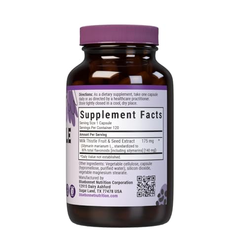 Pre-Order | Arrives in 5–10 Days – BlueBonnet Nutrition Milk Thistle Fruit & Seed Extract, Liver Health*, Non-GMO, Vegan, Kosher Certified, Gluten-Free, Soy-Free, 120 Vegetable Capsules, 120 Servings