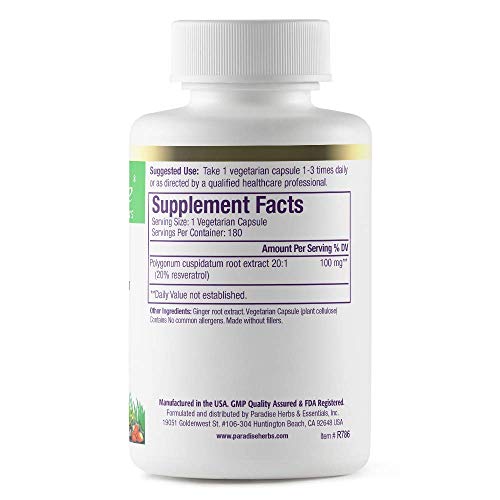Pre-Order | Arrives in 5–10 Days – Paradise Herbs Resveratrol, Antioxidant, Super Potent, Ultra Pure, Vegan, Non GMO, Gluten Free, 180 Vegetarian Capsules