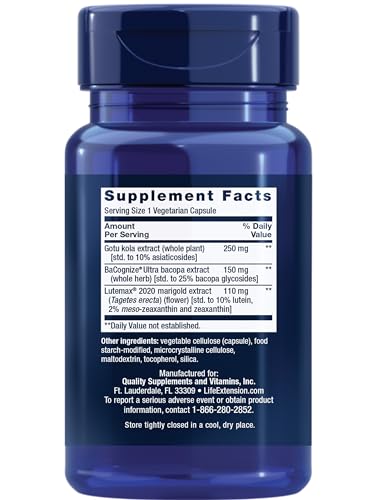 Pre-Order | Arrives in 5–10 Days – Life Extension Quick Brain Nootropic, 30 vegetarian capsules—Enhanced brain performance, learning and retention, brain supplement- 1-Daily, gluten-free, non-GMO