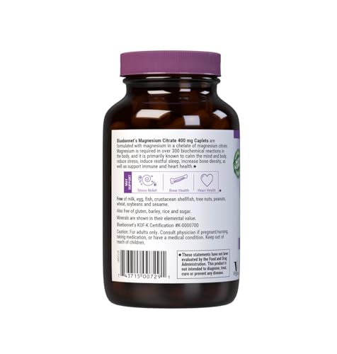 Pre-Order | Arrives in 5–10 Days – Bluebonnet Nutrition Magnesium Citrate (400mg of Magnesium)- Maximum Absorption - Supports Immune Health & Energy Production - Soyfree, Gluten-Free, Non-GMO, Kosher, Dairy Free, Vegan, 60 Caplets