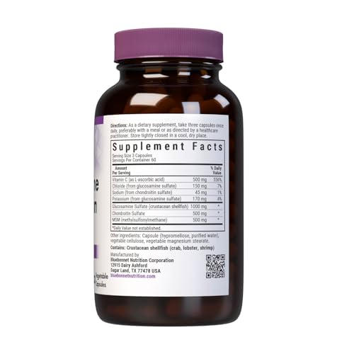 Pre-Order | Arrives in 5–10 Days – Bluebonnet Nutrition Glucosamine Chondroitin Plus MSM, Glucosamine, Chondroitin Sulfate, Vitamin C & OptiMSM, Bone & Joint Health, Non GMO, Gluten Free, Soy Free, Milk Free, 180 Vegetable Capsules