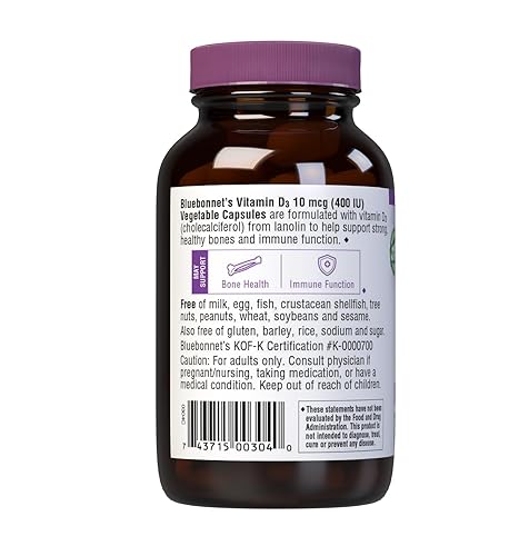 Pre-Order | Arrives in 5–10 Days – BlueBonnet Nutrition Vitamin D3 400 IU Vegetable Capsule, Aids in Muscle and Skeletal Growth, Cholecalciferol from Lanolin, D3, Non GMO, Gluten Free, Soy Free, Milk Free, Kosher, 90 Vegetable Capsule (B0012DVSJQ)