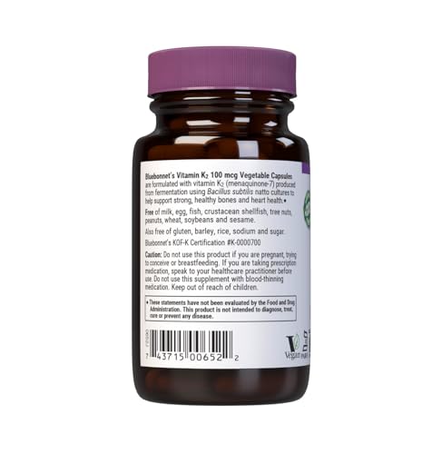 Pre-Order | Arrives in 5–10 Days – Vitamin K2 (as Menaquinone-7) (from natto extract using Bacillus subtilis) 100 mcg. Other ingredients: Kosher vegetable capsules, vegetable cellulose, vegetable magnesium stearate
