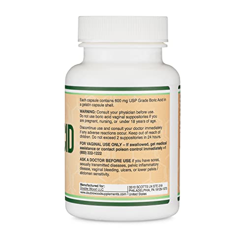 Pre-Order | Arrives in 5–10 Days – Boric Acid Suppositories (600mg Vaginal Suppository, 60 Count) Supports Vaginal pH Balance, Odor Control (USP Medical Grade Fine Powder, Easy Dissolve, Third Party Tested, Made in USA) by Double Wood