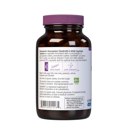 Pre-Order | Arrives in 5–10 Days – Bluebonnet Nutrition Glucosamine Chondroitin & MSM, Glucosamine, Bone & Joint Health*, Non-GMO, Gluten-Free, Soy-Free, Dairy-Free, 60 Vegetable Capsules, 20 Servings