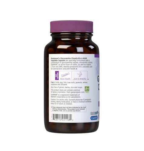Pre-Order | Arrives in 5–10 Days – Bluebonnet Nutrition Glucosamine Chondroitin & MSM, Glucosamine, Bone & Joint Health*, Non-GMO, Gluten-Free, Soy-Free, Dairy-Free, 120 Vegetable Capsules, 40 Servings