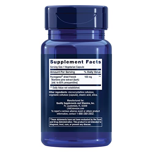 Pre-Order | Arrives in 5–10 Days – Life Extension Pycnogenol – French Maritime Pine Bark Extract – Scientifically Studied healthy aging & Vascular Health Supplement – Non-GMO, Gluten-Free, Vegetarian – 60 Capsules