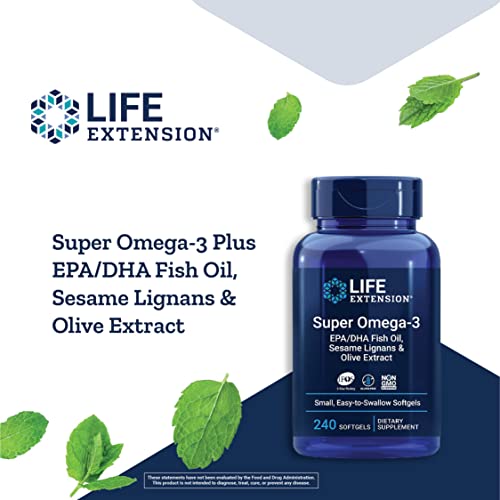 Pre-Order | Arrives in 5–10 Days – Life Extension Super Omega-3 EPA/DHA Fish Oil, Sesame Lignans & Olive Extract - Omega 3 Supplement - For Heart Health and Brain Support - Gluten Free, Non-GMO - 240 Easy-to-swallow Softgels
