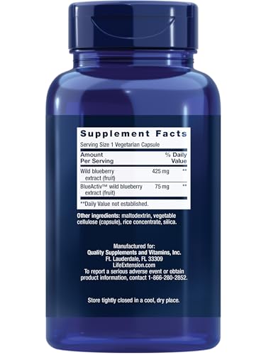 Pre-Order | Arrives in 5–10 Days – Life Extension Blueberry Extract Capsules - Whole Fruit Wild Blueberry Extract Supplement Pills- For Brain Health Support - Non-GMO, Gluten-Free ,Vegetarian - 60 Capsules