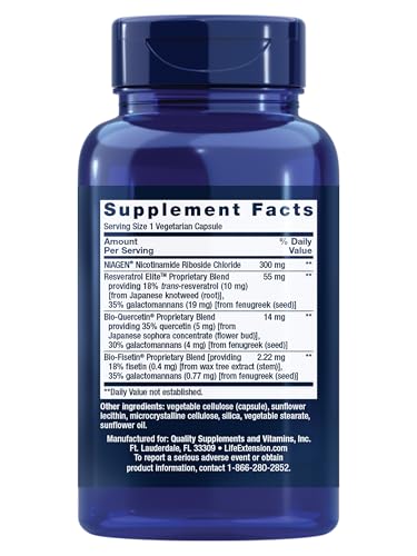Pre-Order | Arrives in 5–10 Days – Life Extension NAD+ Cell Regenerator and Resveratrol Elite, NIAGEN nicotinamide riboside, Trans-resveratrol, quercetin, Fisetin, for Longevity, Energy, and oxidative Stress, 30 Vegetarian Capsule