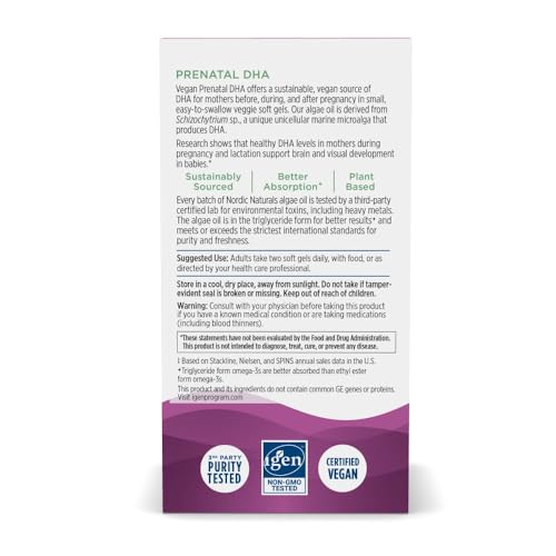 Pre-Order | Arrives in 5–10 Days – Nordic Naturals Vegan Prenatal DHA, Unflavored - 60 Soft Gels - 500 mg Plant-Based DHA - Supports Brain Development in Babies & Healthy Pregnancy - Non-GMO - 30 Servings