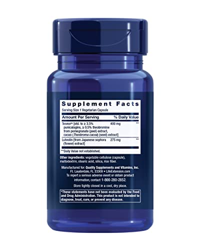 Pre-Order | Arrives in 5–10 Days – Life Extension Testosterone Elite – Testosterone Production Support Supplement for Men - with Luteolin, Pomegranate and Cacao Seed Extract – Gluten-Free, Non-GMO, Vegetarian – 30 Capsules