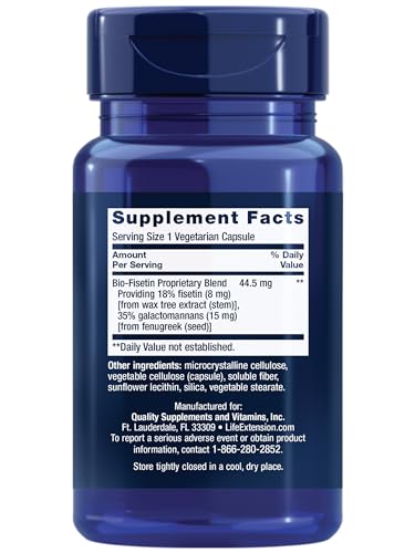 Pre-Order | Arrives in 5–10 Days – Life Extension Bio-Fisetin, Fisetin, galactomannans from Fenugreek Seed, Cellular Health, Cognitive Health, Longevity, Gluten-Free, Vegetarian, Non-GMO, 30 Vegetarian Capsules