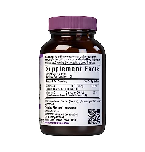 Pre-Order | Arrives in 5–10 Days – Bluebonnet Nutrition Vitamin A & D3 10,000 IU/400 IU from Deep Sea, Cold Water, Fish Oil - For Eye Health & Immune Function* - Gluten Free -Dairy Free -Molecularly Distilled -100 Softgel/100 Servings
