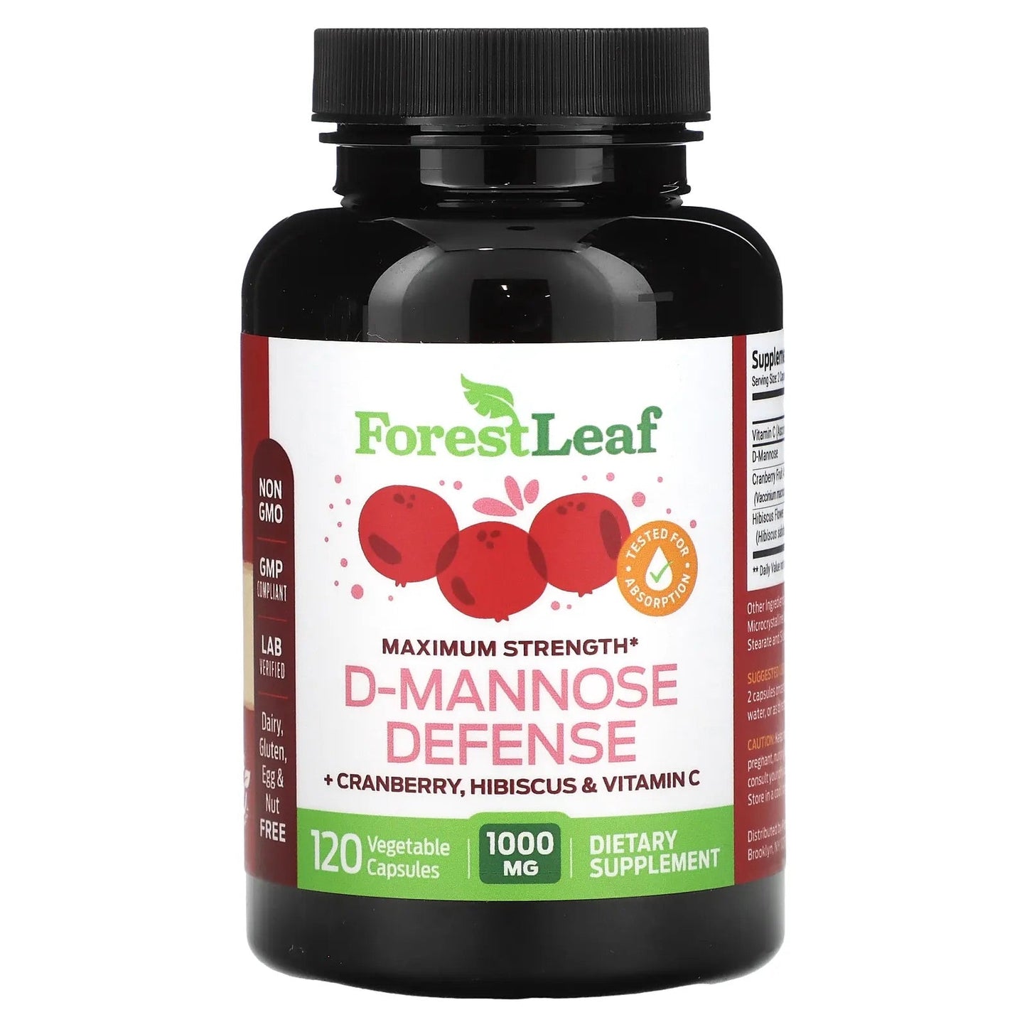 Pre-Order | Arrives in 5–10 Days – Forest Leaf
D-Mannose Defense, Maximum Strength, 1,000 mg , 120 Vegetarian Capsules (500 mg per Capsule)