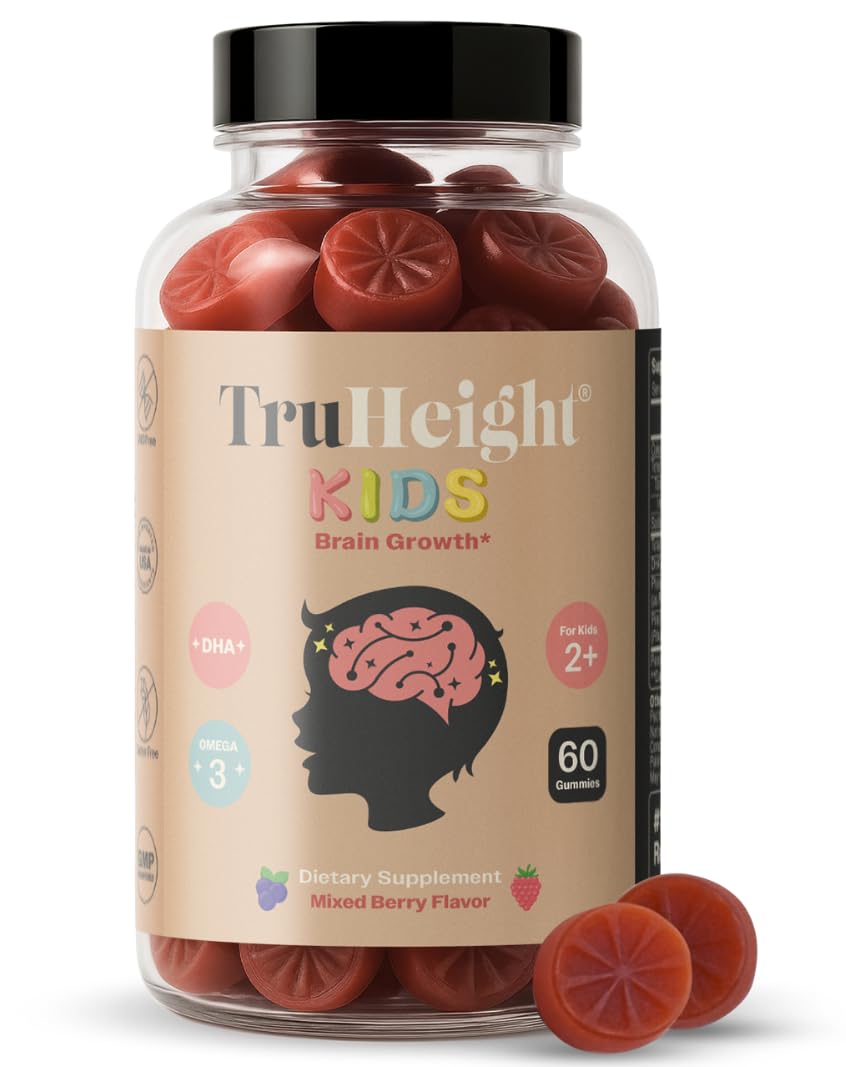 Pre-Order | Arrives in 5–10 Days – TruHeight Kids Brain Growth Gummies (Mixed Berry, Ages 2+) All Natural Kids & Toddler Vitamins - Omega-3, DHA Multivitamin - Brain & Memory Supplements - Vegan Vitamin, Gluten Free Supplement