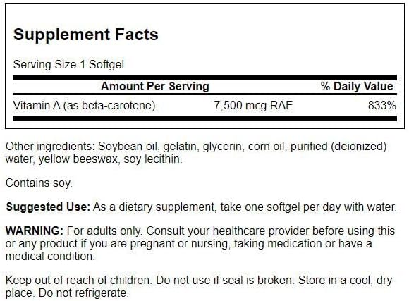 Pre-Order | Arrives in 5–10 Days – Swanson Beta-Carotene Vitamin A 25000 IU Skin Eye Immune System Health Antioxidant Support 7500 mcg 300 Softgels Count