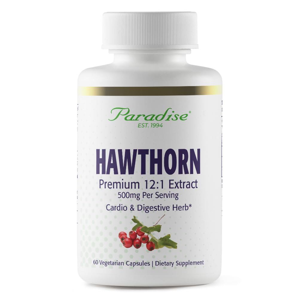 Pre-Order | Arrives in 5–10 Days – Paradise Herbs Hawthorn Berry, Active Whole Spectrum Extract, Super Potent, Ultra Pure, Vegan, Non-GMO, Gluten Free, 60 Vegetarian Capsules