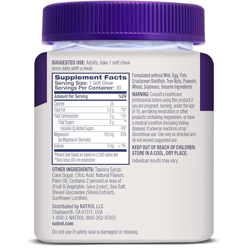Pre-Order | Arrives in 5–10 Days – Natrol Magnesium Glycinate Supplements 100mg, Cherry Lemon Soft Chews for Healthy Sleep and Body, Magnesium Glycinate 100mg, Up to a 30 Day Supply