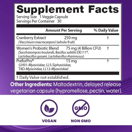 Pre-Order | Arrives in 5–10 Days – Doctor's BEST Womens Digestive Probiotic Prebiotic with Cranberry and PreforPro (4 Billion CFU), Supports Urinary Tract, Non-GMO, Vegan 30 Veggie Caps