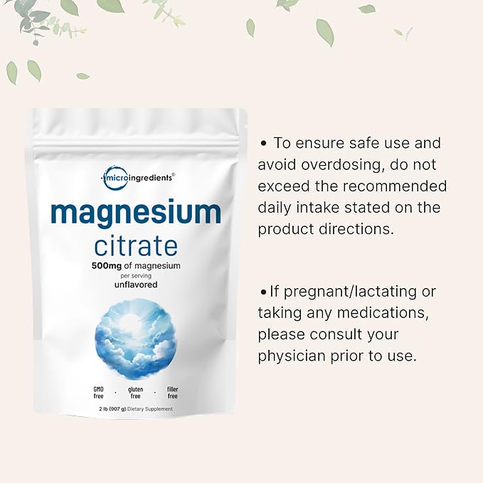 Pre-Order | Arrives in 5–10 Days – Pure Magnesium Citrate Powder (Citrato de Magnesio en polvo), 2 Pounds (32 Ounce), Pure and Filler Free, Relaxation and Nutrient Utilization, Vegan