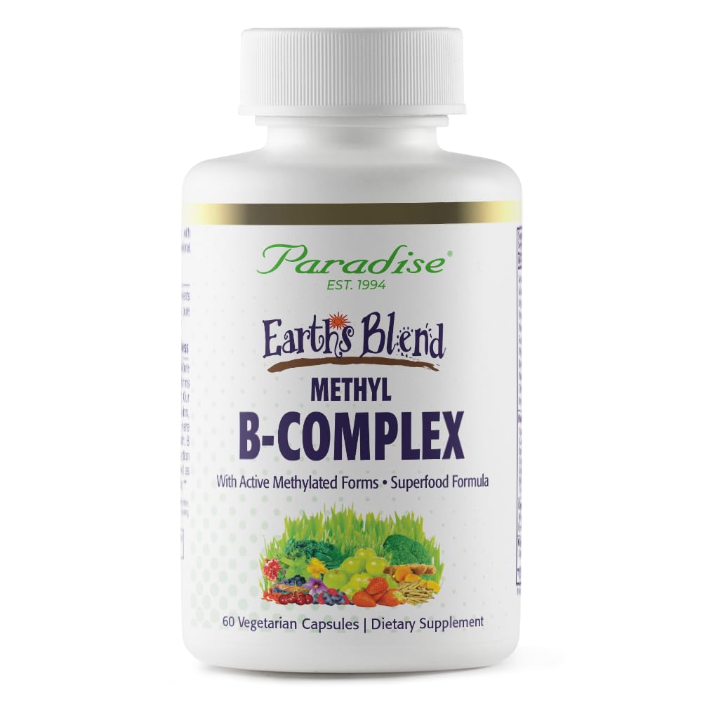 Pre-Order | Arrives in 5–10 Days – Paradise Herbs, Earth's Blend B-Complex, Methylated, Enzymatically Active Forms of B Vitamins + Superfoods, Supports Energy & Immunity, 60 Capsules
