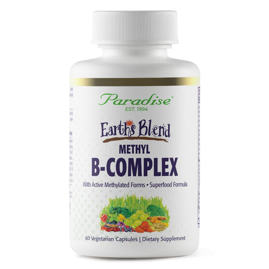 Pre-Order | Arrives in 5–10 Days – Paradise Herbs, Earth's Blend B-Complex, Methylated, Enzymatically Active Forms of B Vitamins + Superfoods, Supports Energy & Immunity, 60 Capsules