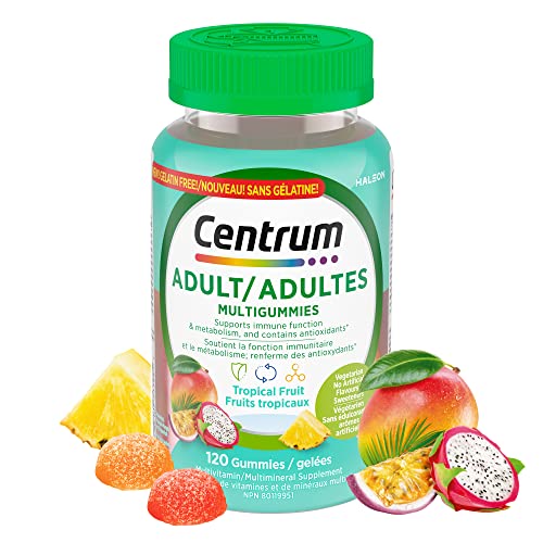 Pre-Order | Arrives in 5–10 Days – Centrum Adult MultiGummies Tropical Fruit Multivitamin and Multimineral Supplement, Pineapple-Mango, Dragonfruit, and Passionfruit Flavours, 120 count