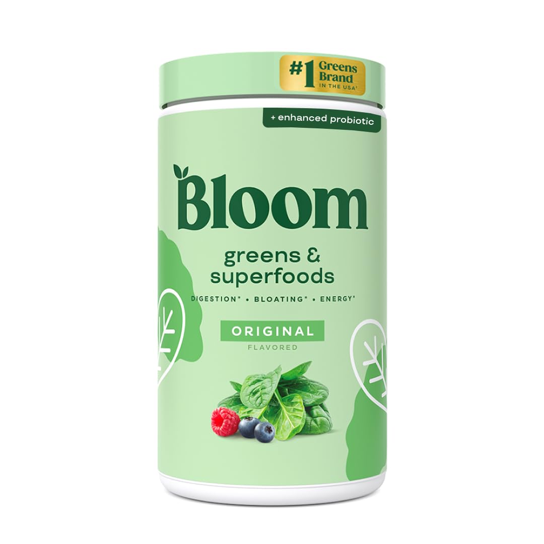 Pre-Order | Arrives in 5–10 Days –
Bloom Nutrition Superfood Greens Powder, Digestive Enzymes with Probiotics and Prebiotics, Gut Health, Bloating Relief for Women, Chlorella, Green Juice Mix with Beet Root Powder, 60 SVG, Original