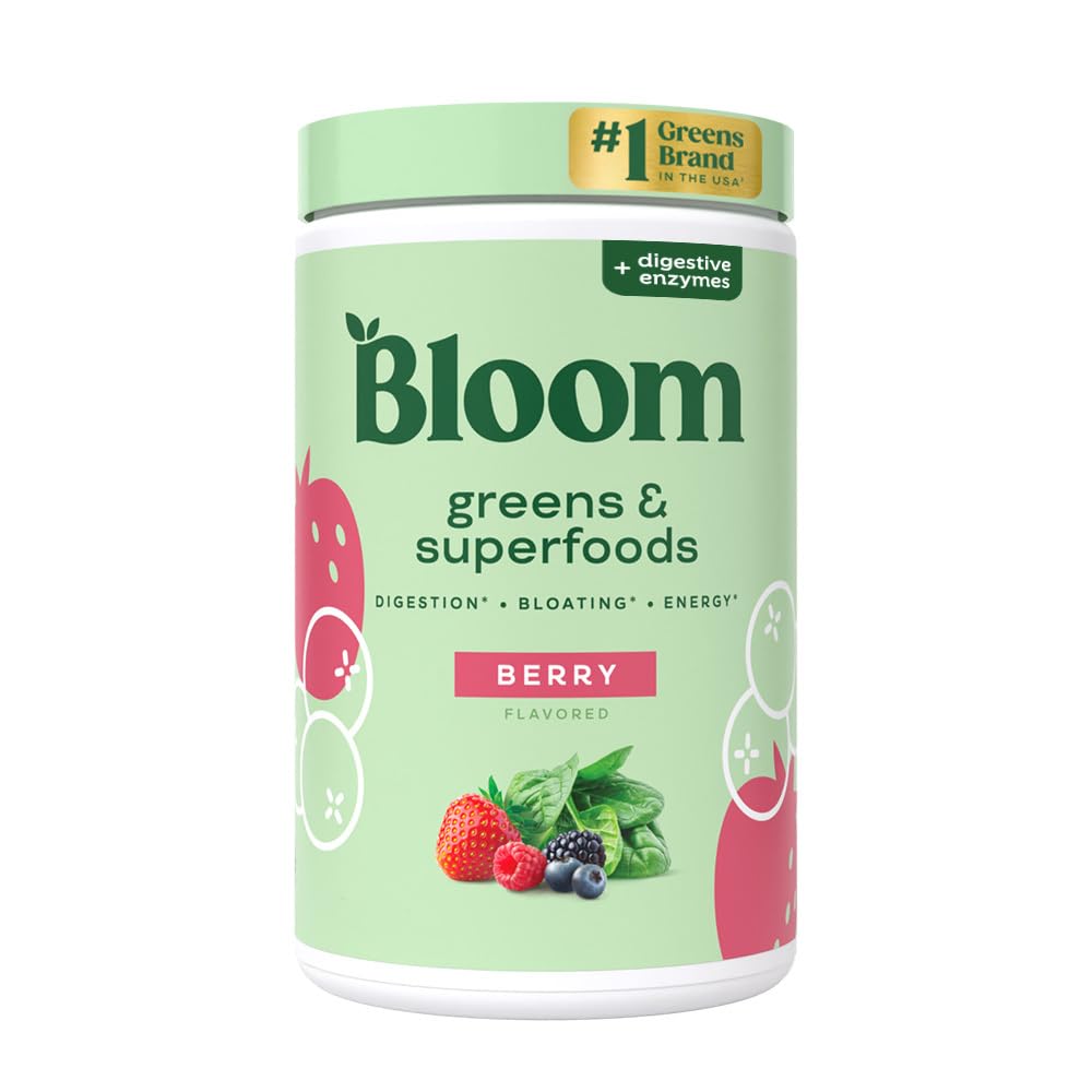 Pre-Order | Arrives in 5–10 Days –
Bloom Nutrition Superfood Greens Powder, Digestive Enzymes with Probiotics and Prebiotics, Gut Health, Bloating Relief for Women, Chlorella, Green Juice Mix with Beet Root Powder, 25 SVG, Berry