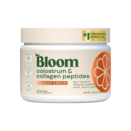 Pre-Order | Arrives in 5–10 Days – 
Bloom Nutrition Bovine Colostrum Powder for Gut Health, Immune Support, Hair Growth & Beauty Supplement, Gluten Free, Sugar Free | Orange Cream, 25 Servings