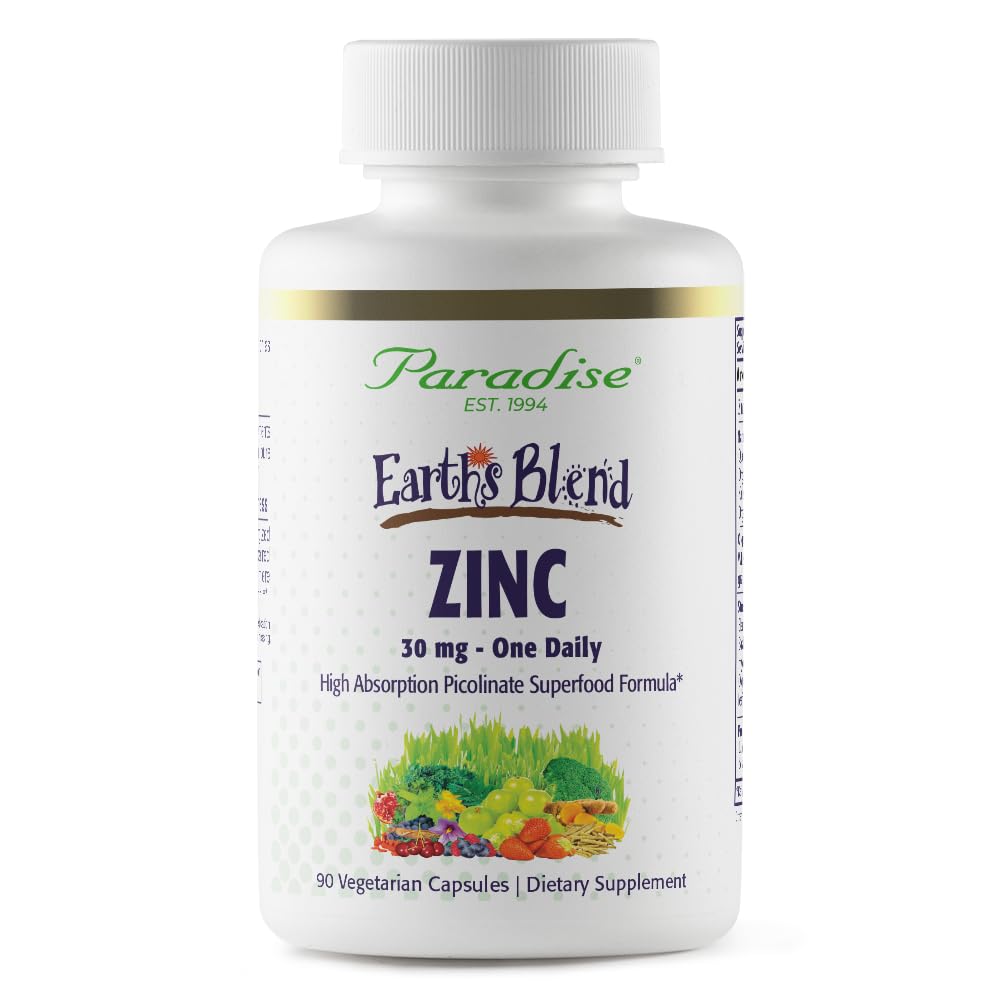 Pre-Order | Arrives in 5–10 Days – Paradise Herbs Zinc Supplements with Picolinate and Natures C, for Immune Support, Super Potent, Ultra Pure, Gluten Free, Non-GMO, Vegan, 30 mg, 90 Capsules