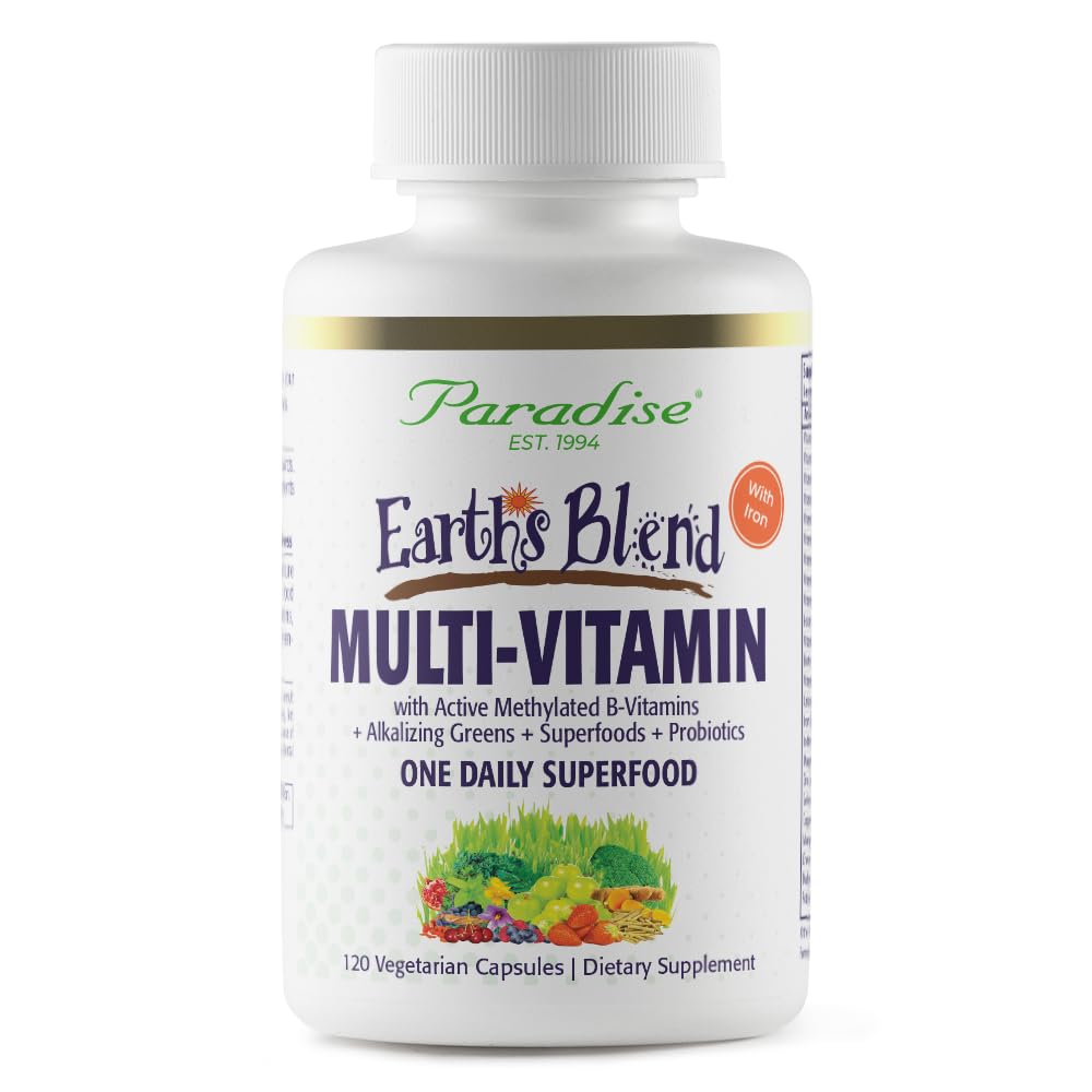 Pre-Order | Arrives in 5–10 Days – Paradise Herbs Earth's Blend Women's Once Daily Multivitamin with Iron, 48 Organic Superfoods, Probiotics, Antioxidants, Vitamins A, B12, C, D, K2, 120 Capsules