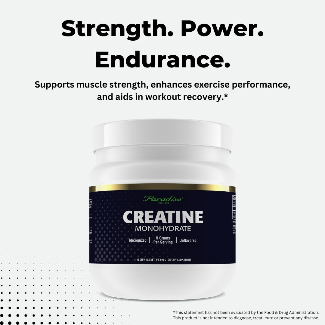 Pre-Order | Arrives in 5–10 Days – Paradise Creatine Monohydrate Powder - Micronized for Enhanced Absorption - Supports Muscle Building & Athletic Performance - 500g - 100 Servings