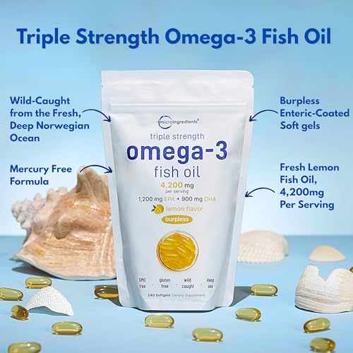 Pre-Order | Arrives in 5–10 Days – Triple Strength Omega 3 Fish Oil Supplements 4200mg Per Serving, 240 Softgels – Lemon Flavored – Burpless (Enteric-Coated) | EPA 1200mg + DHA 900mg | Deep Sea Fish, Wild Caught from Norwegian Waters