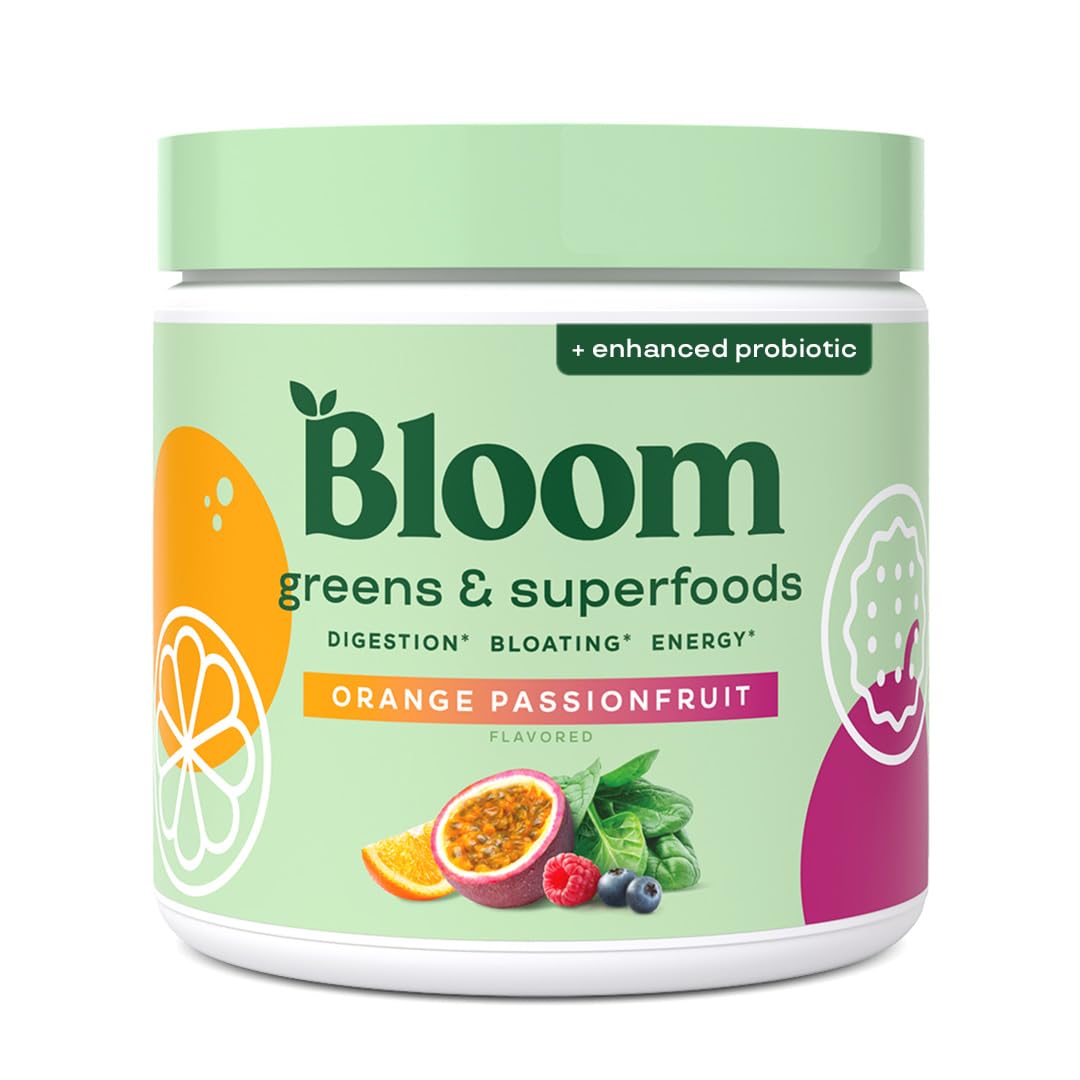 Pre-Order | Arrives in 5–10 Days –
Bloom Nutrition Superfood Greens Powder, Digestive Enzymes with Probiotics and Prebiotics, Gut Health, Bloating Relief for Women, Chlorella, Juice Mix w/Beet Root Powder, 30 SVG, Orange Passionfruit