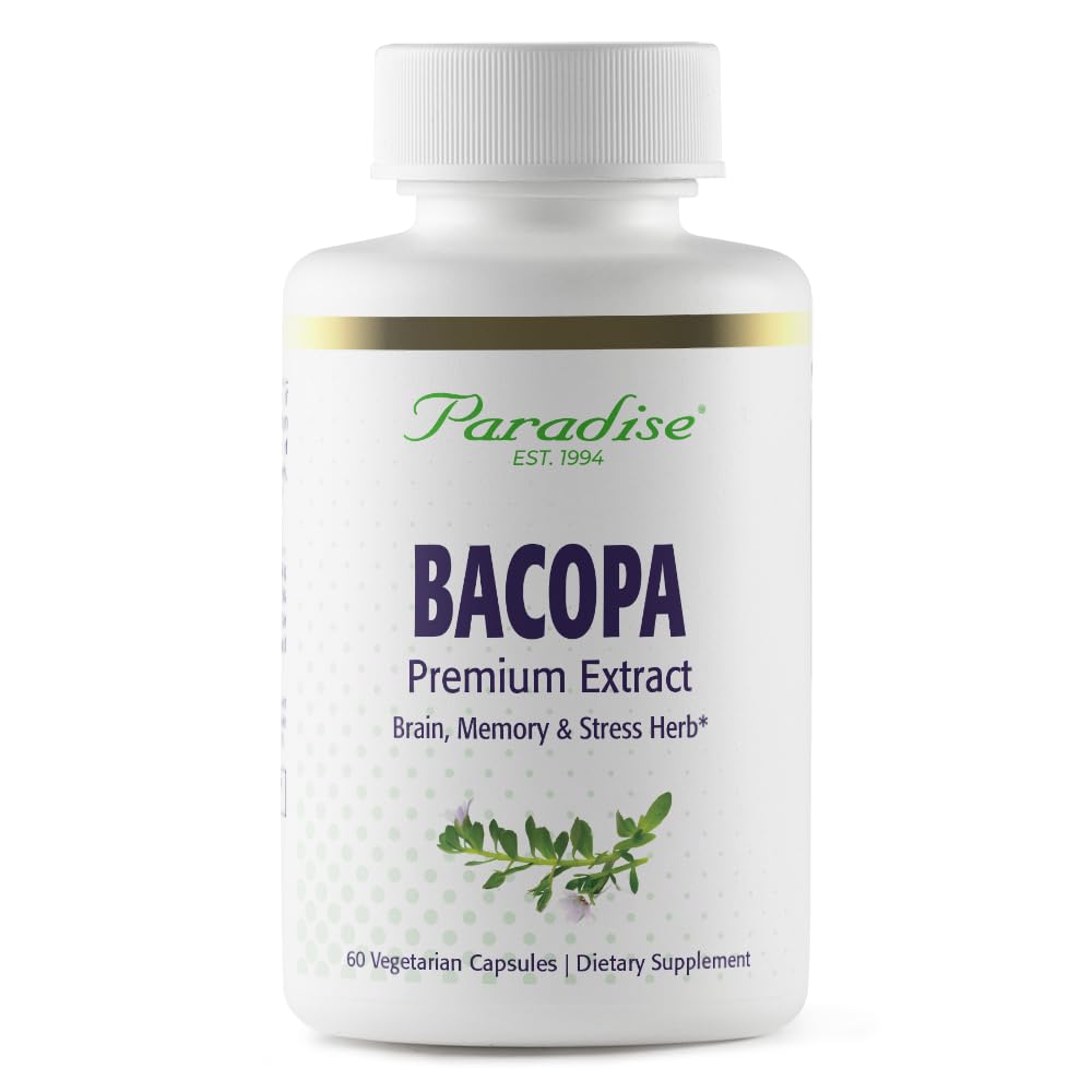 Pre-Order | Arrives in 5–10 Days – Paradise Herbs Bacopa Extract, Vegan, Non GMO, Gluten Free, 60 Capsules