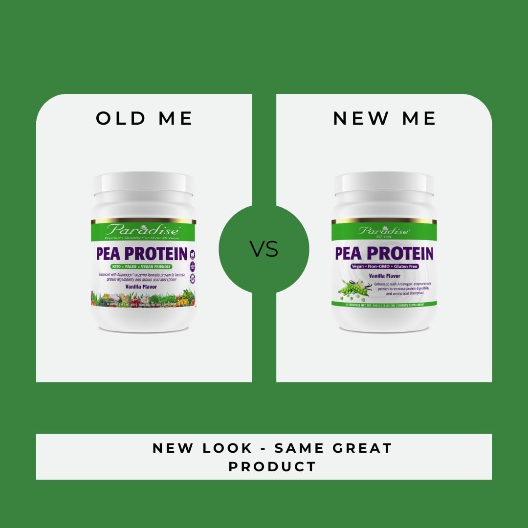 Pre-Order | Arrives in 5–10 Days – Paradise Herbs Organic Pea Protein Powder, Organic, Vanilla Flavor, Vegan, Gluten Free, Non GMO, Keto, Paleo, 15 Servings, 15.87 oz
