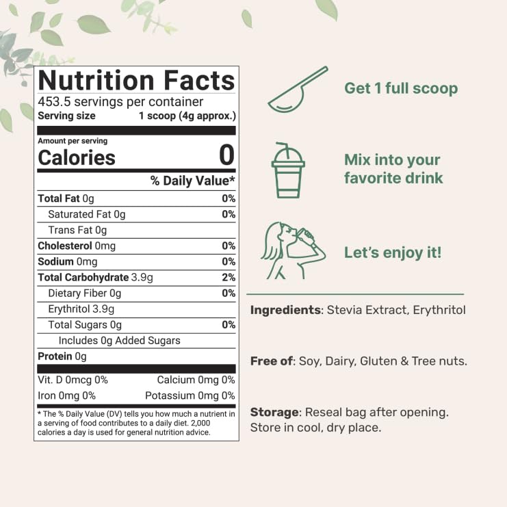 Pre-Order | Arrives in 5–10 Days – Stevia Sweetener Powder with Plant-based Erythritol, 4 Pounds (64 Ounces) | Keto, 0 Calorie, Low Carb, 4:1 Sugar Substitute, Natural Sweetener, Bitterless, Reb-A Stevia Leaf Extract, Non-GMO, Vegan