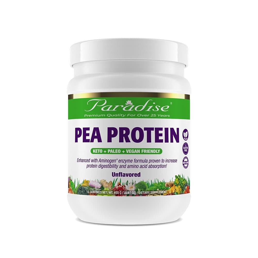 Pre-Order | Arrives in 5–10 Days – Paradise Herbs Pea Protein Powder, Organic, Keto, Paleo, Vegan, Non GMO, Gluten Free, Unflavored, 15 Servings, 450 G (15.87oz)
