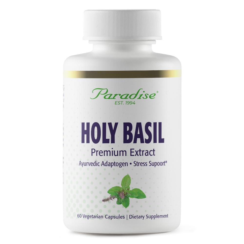 Pre-Order | Arrives in 5–10 Days – Paradise Herbs Organic Holy Basil Supplement, Active Whole Spectrum Extract, Super Potent, Ultra Pure, Vegan, Non-GMO, Gluten Free, 60 Vegetarian Capsules